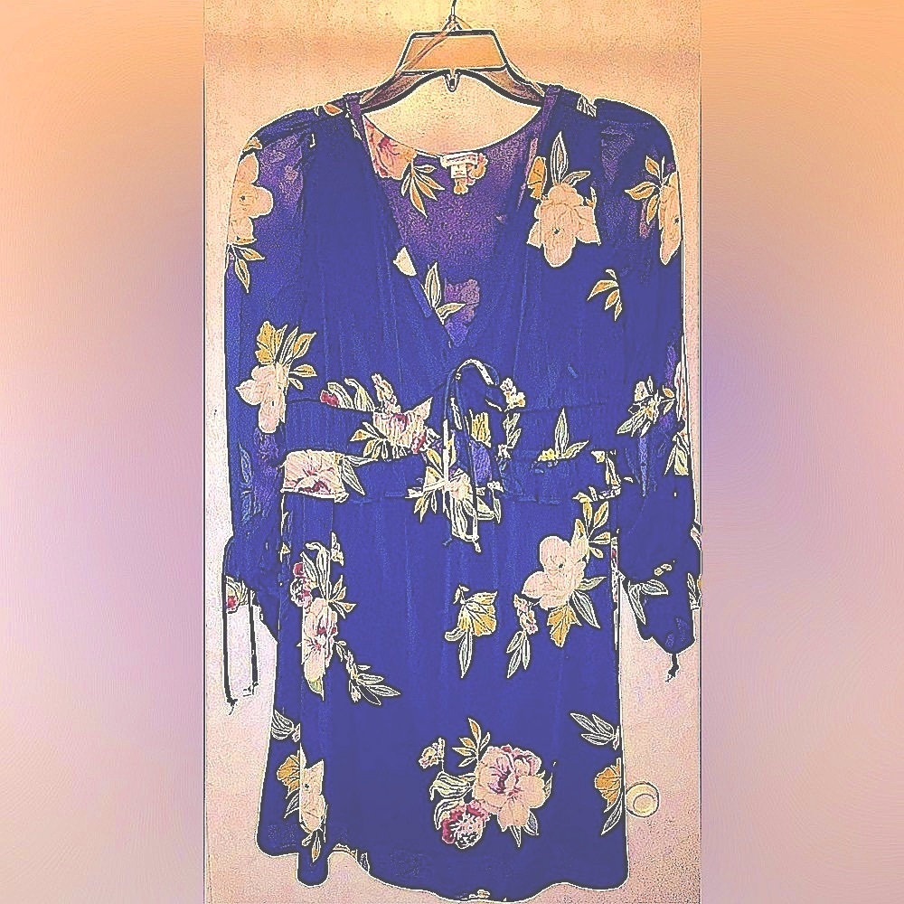 Xhilaration Navy Blue Floral Dress. Above the knee. Sheer material. Never worn!